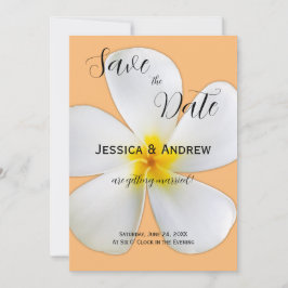 Tropisch Bloemmotief, Witte Plumeria Sinaasappel,  Save The Date