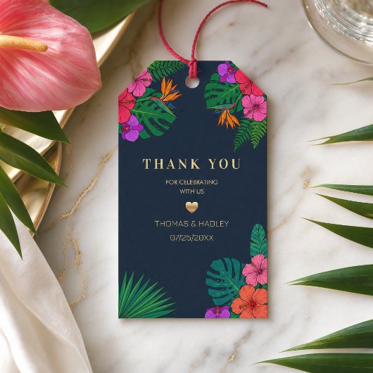 Tropisch Bloemontwerp | Hibiscus & Groene Bladeren Cadeaulabel