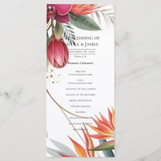 Tropisch Bloemparadijs Botanisch Trouwprogramma Menu (Voorkant)