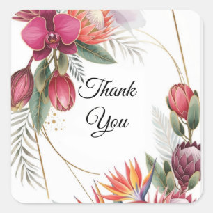 Tropisch Bloemparadijs Botanische Gouden Bruiloft  Vierkante Sticker