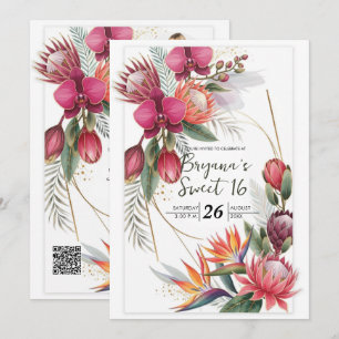 Tropisch Bloemparadijs Botanische Gouden Sweet 16 Kaart
