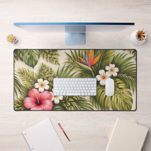 Tropisch bloempatroon – Hibiscus, Monstera  Bureaumat (Kantoor 1)