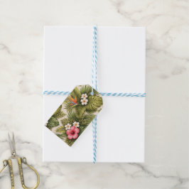 Tropisch bloempatroon – Hibiscus, Monstera Cadeaulabel