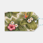 Tropisch bloempatroon – Hibiscus, Monstera Cadeaulabel (Voorkant (Horizontaal))