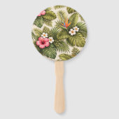 Tropisch bloempatroon – Hibiscus, Monstera Handwaaier (Achterkant)