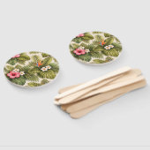 Tropisch bloempatroon – Hibiscus, Monstera Handwaaier (Niet-gemonteerd)
