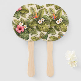 Tropisch bloempatroon – Hibiscus, Monstera Handwaaier