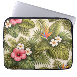 Tropisch bloempatroon – Hibiscus, Monstera Laptop Sleeve