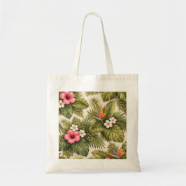 Tropisch bloempatroon – Hibiscus, Monstera Tote Bag