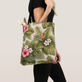 Tropisch bloempatroon – Hibiscus, Monstera Tote Bag
