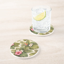 Tropisch bloempatroon – Hibiscus, Monstera Zandsteen Onderzetter