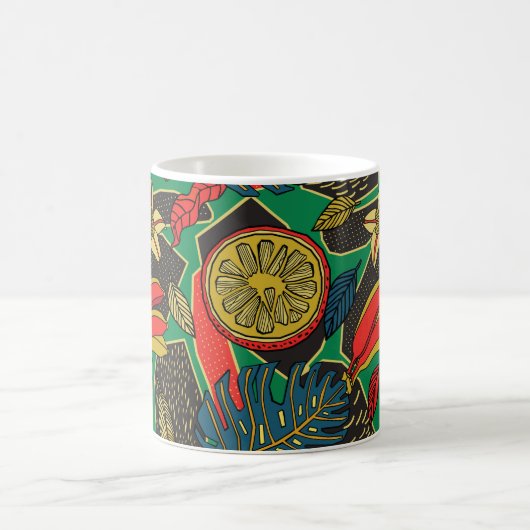 Tropisch bloempatroon in doedelstijl met fruit koffiemok (Center)