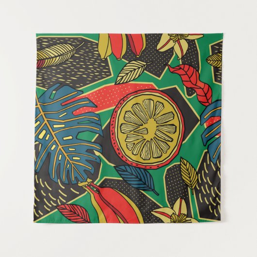 Tropisch bloempatroon in doedelstijl met fruit wandkleed (Voorkant (horizontaal))