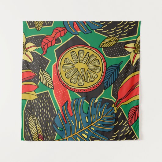 Tropisch bloempatroon in doedelstijl met fruit wandkleed (Voorkant)