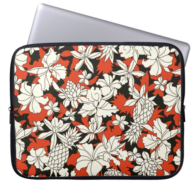 Tropisch bloempatroon laptop sleeve (Voorkant)
