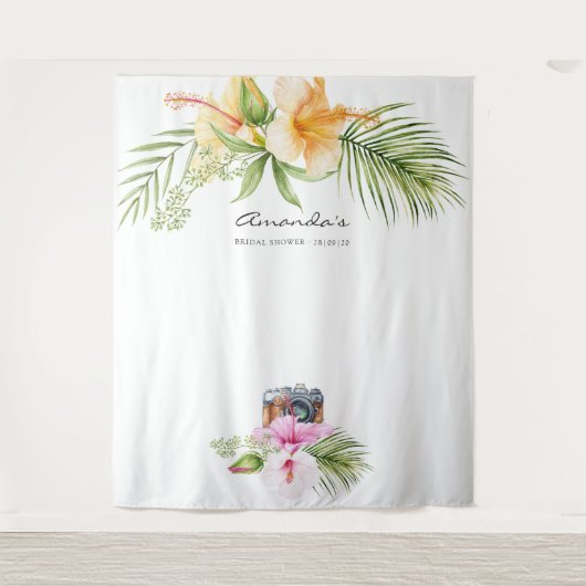 Tropisch bloemstrand bruidsdouche fotohokje wandkleed (Voorkant)
