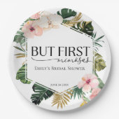 Tropisch Bloemstuk Maar Eerst Mimosas Bruidsfeest Papieren Bordje (Voorkant)