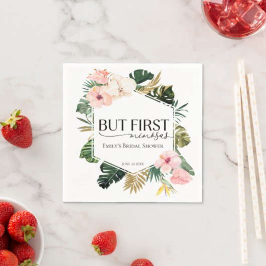 Tropisch Bloemstuk Maar Eerst Mimosa's Bruidsfeest Servet (Insitu)