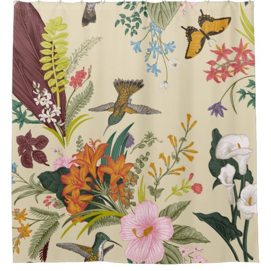 Tropisch  bloemtapijt douchegordijn (Voorkant)