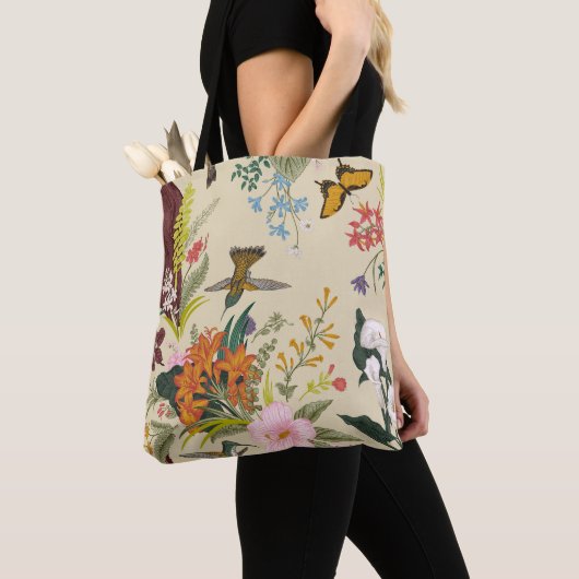 Tropisch bloemtapijt tote bag (Dichtbij)