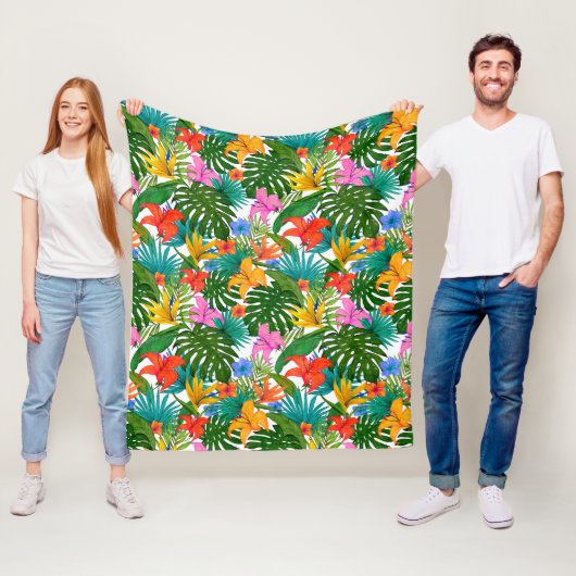 TROPISCH BLOMMOTIEF FLEECE DEKEN (In situ)
