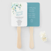 Tropisch Blue Floral Wedding Programme Fan Handwaaier (Voorkant en achterkant)
