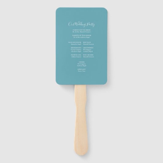 Tropisch Blue Floral Wedding Programme Fan Handwaaier (Achterkant)