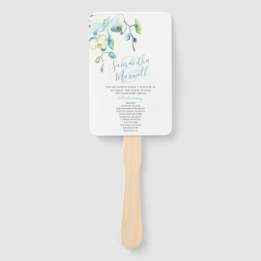 Tropisch Blue Floral Wedding Programme Fan Handwaaier (Voorkant)