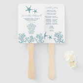 Tropisch Blue Starfish Coral Wedding Programme Fan Handwaaier (Voorkant en achterkant)