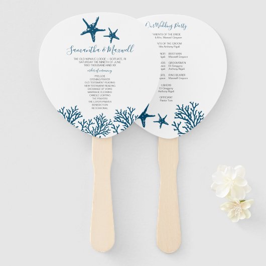 Tropisch Blue Starfish Wedding Programme Fan Handwaaier (Voorkant en achterkant)