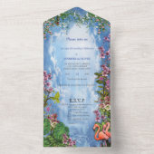 Tropisch BlueMarble Flamingo in één uitnodiging (Binnen)