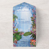 Tropisch BlueMarble Flamingo in één uitnodiging (Buitenkant)