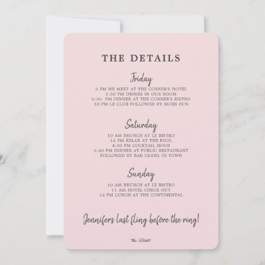 Tropisch Blush Flamingo Bachelorette Weekend Kaart (Achterkant)