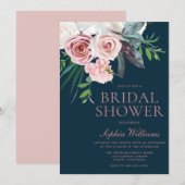 Tropisch Blush Floral Modern Navy Vrijgezellenfees Kaart (Voorkant / Achterkant)