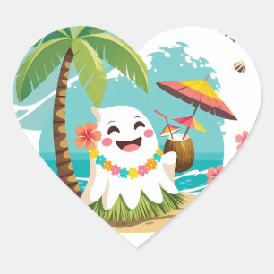 Tropisch Boek - Kawaii Hawaiian Ghost Vacation Hart Sticker