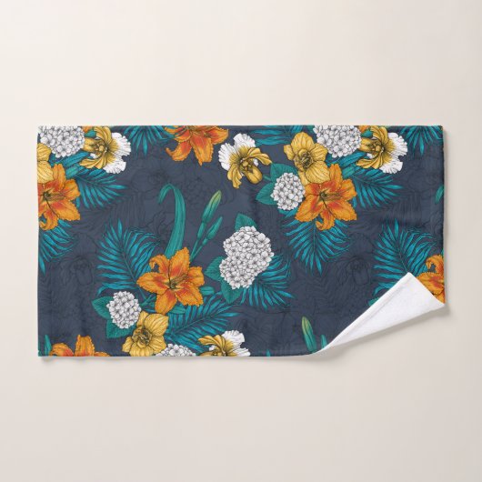 Tropisch boeket blauw bad handdoek (Handdoek)