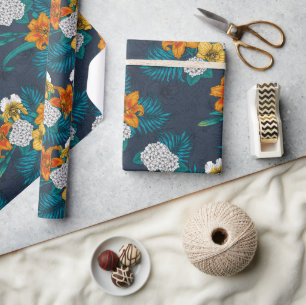 Tropisch boeket blauw cadeaupapier