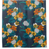 Tropisch boeket blauw douchegordijn (Voorkant)
