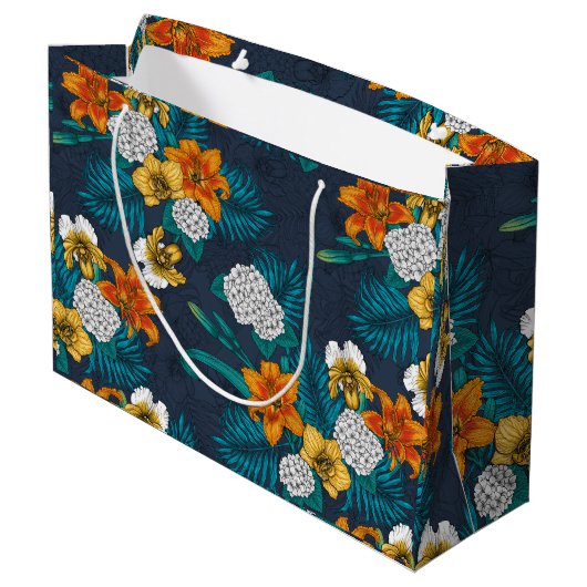 Tropisch boeket blauw groot cadeauzakje (Achterkant Gekanteld)