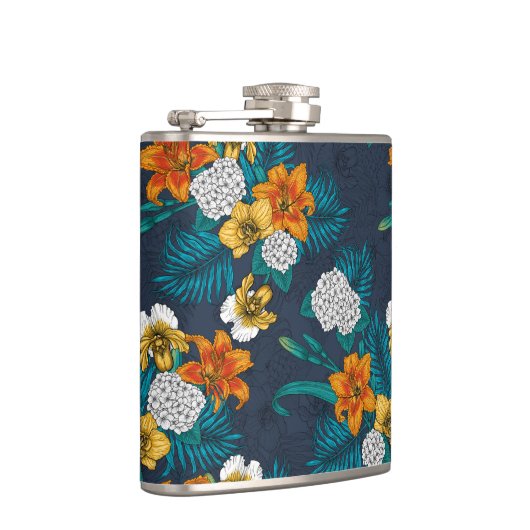 Tropisch boeket blauw heupfles (Rechts)