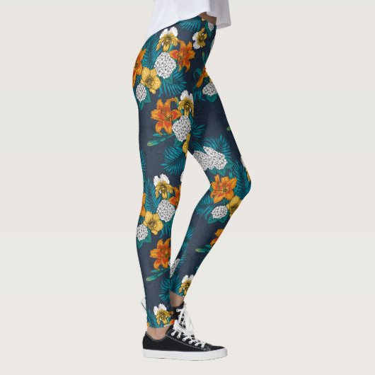 Tropisch boeket blauw leggings (Rechts)