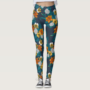 Tropisch boeket blauw leggings