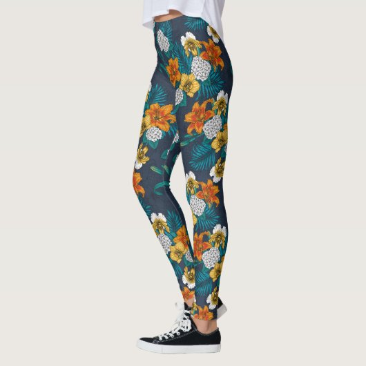 Tropisch boeket blauw leggings (Links)