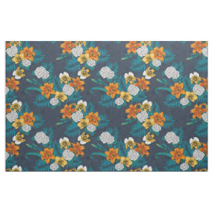 Tropisch boeket blauw stof