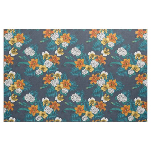 Tropisch boeket blauw stof (Fat Quarter)