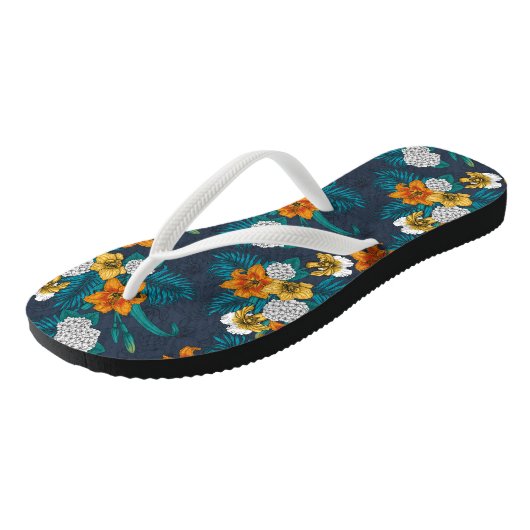 Tropisch boeket blauw teenslippers (Schuin)