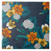 Tropisch boeket blauw tegeltje (Voorkant)