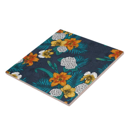 Tropisch boeket blauw tegeltje (Zijkant)