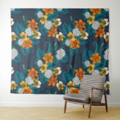 Tropisch boeket blauw wandkleed (In Situ (horizontaal))
