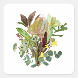 Tropisch boeket met anthurium. vierkante sticker